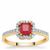 Asscher Cut Malagasy Ruby Ring with White Zircon in 9K Gold 1.30cts (F)