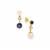 Madagascan Blue Sapphire, White Zircon Earrings with Kaori Cultured Pearl in Gold Plated Sterling Silver (6 to 8mm)