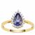 AAA Tanzanite Ring with White Zircon in 9K Gold 1cts