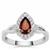 Red Garnet Ring with White Zircon in Sterling Silver 1.20cts