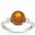 Golden Caramel Pearl Ring with White Zircon in Sterling Silver (8mm)