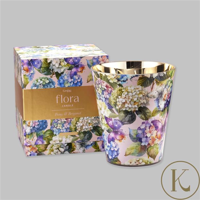 Flora by Kimbie Home, 1.2kg Hydrangea Print Candle With Green