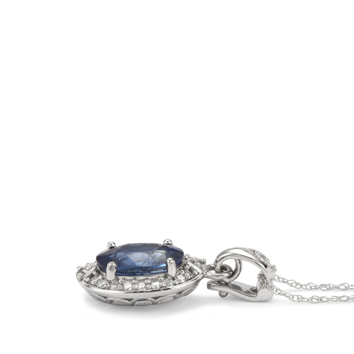 Blue Sapphire Pendant Necklace with Diamond in 18K White Gold 2.46