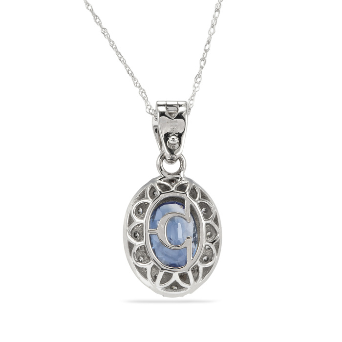 Blue Sapphire Pendant Necklace with Diamond in 18K White Gold 2.46