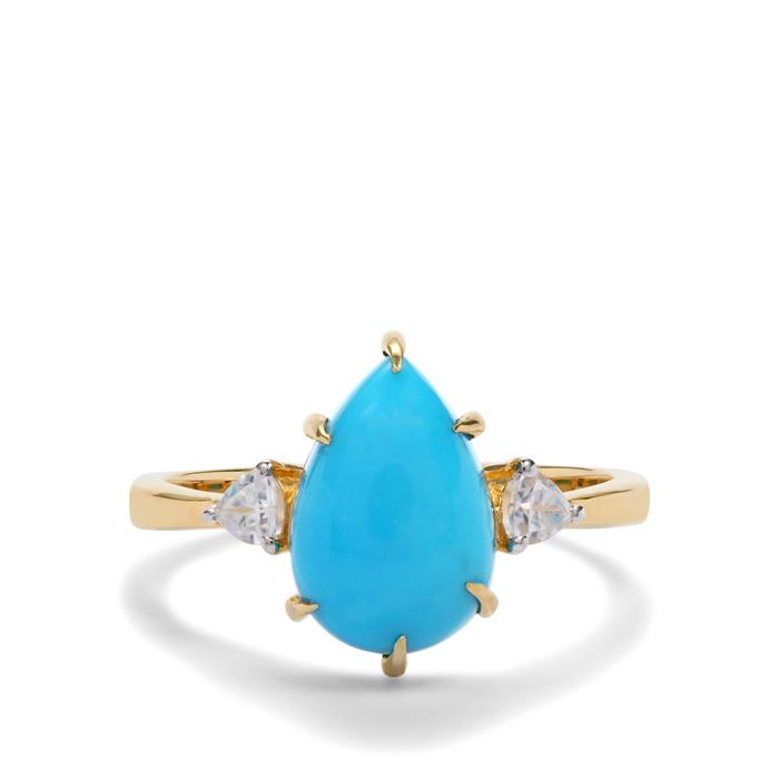 指輪・リング Sleeping Beauty Turquoise Ring Sleeping Beauty Turquoise Ring with White Zircon in 9K Gold 3.48