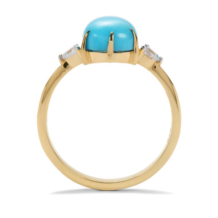 Sleeping Beauty Turquoise Ring with White Zircon in 9K Gold 3.48