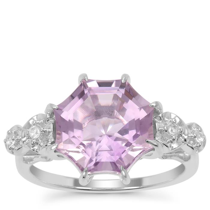 Rose De offers France Amethyst, Natural White Zircon Ring.