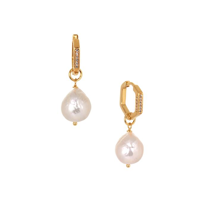 Kaori Freshwater Cultured Pearl Earrings with White Topaz in Gold