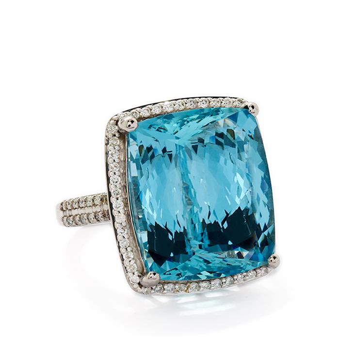 Aquamarine & Diamond 18k White Gold Lorique Ring MTGW 18.72cts