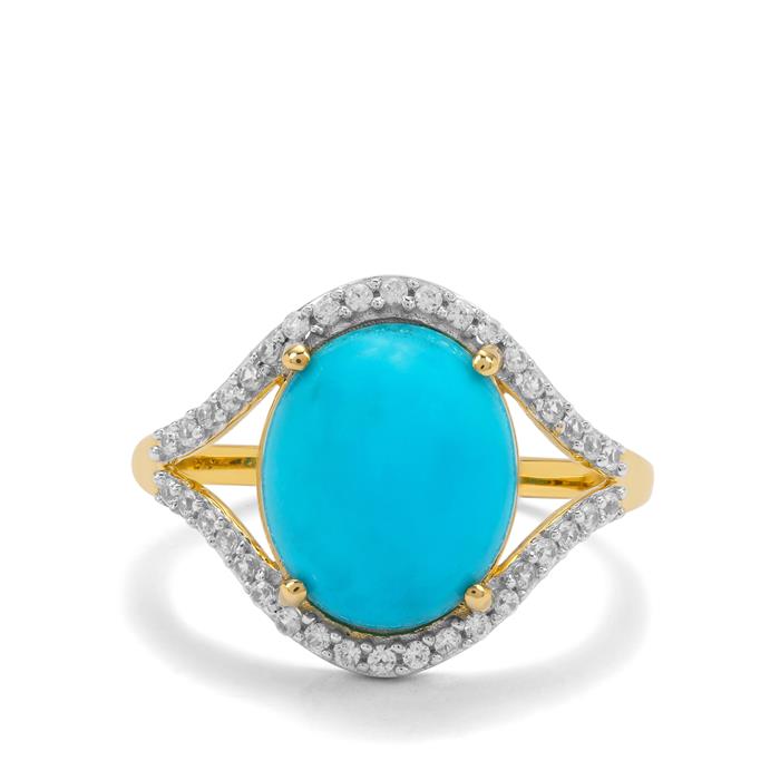 Sleeping Beauty Turquoise Ring with White Zircon in 9K Gold 4.45