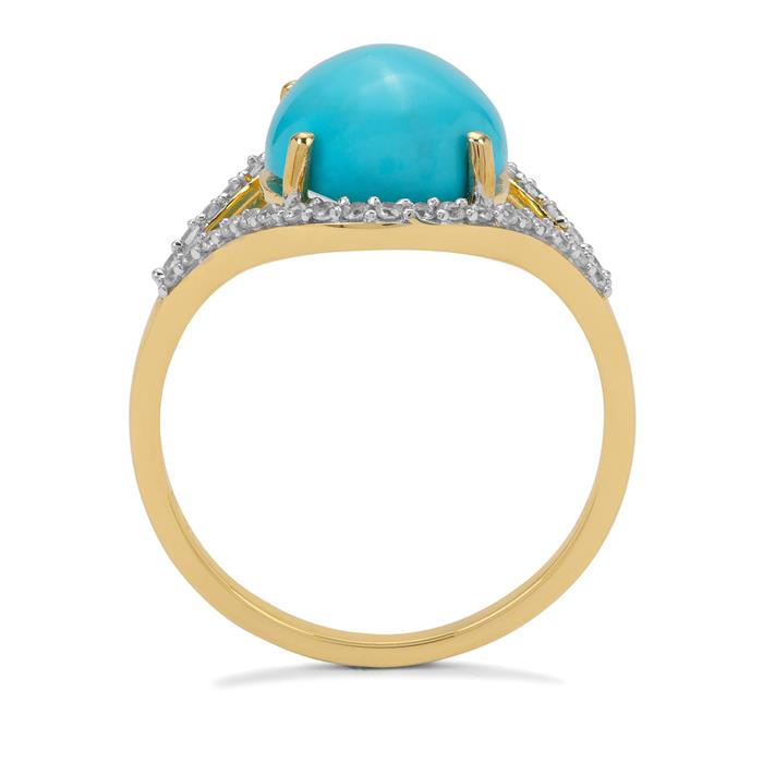 Sleeping Beauty Turquoise Ring with White Zircon in 9K Gold 4.45