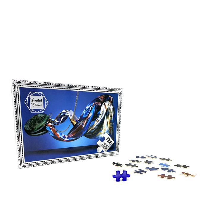Destello Scarf and Bag Jigsaw Puzzle with Blue Agate Gemstone Puzzle Piece