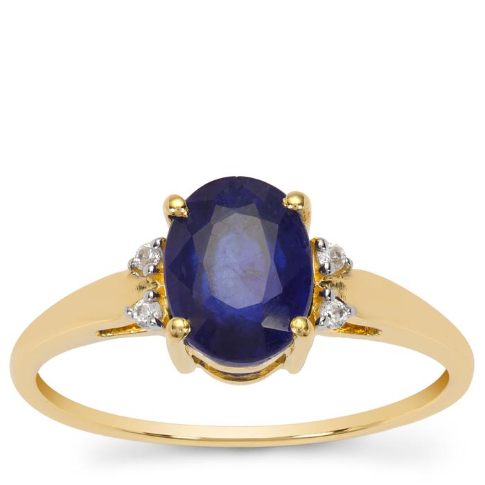 Madagascan Blue Sapphire & White Zircon 9K Gold Ring ATGW 1.90cts ...