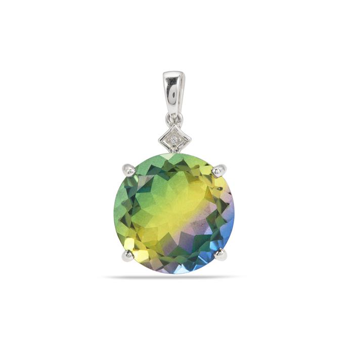 y♡Crystal☆bijou Rainbow Bi Colour Quartz Pendant with White Zircon in Sterling