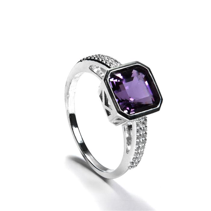 Uruguayan Amethyst Ring with White Zircon in Sterling Silver