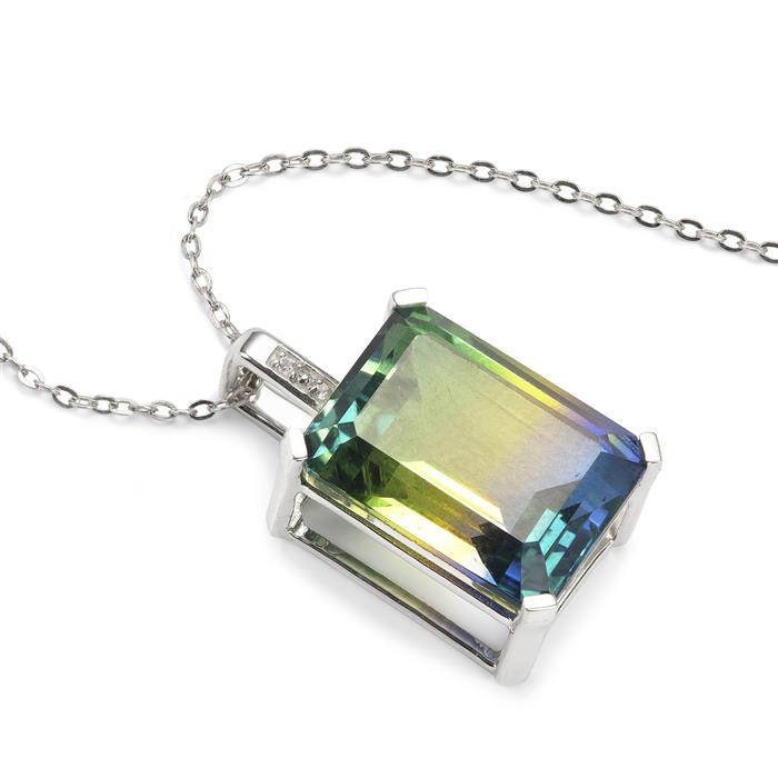 Rainbow Bi Colour Quartz Pendant with White Zircon in Sterling