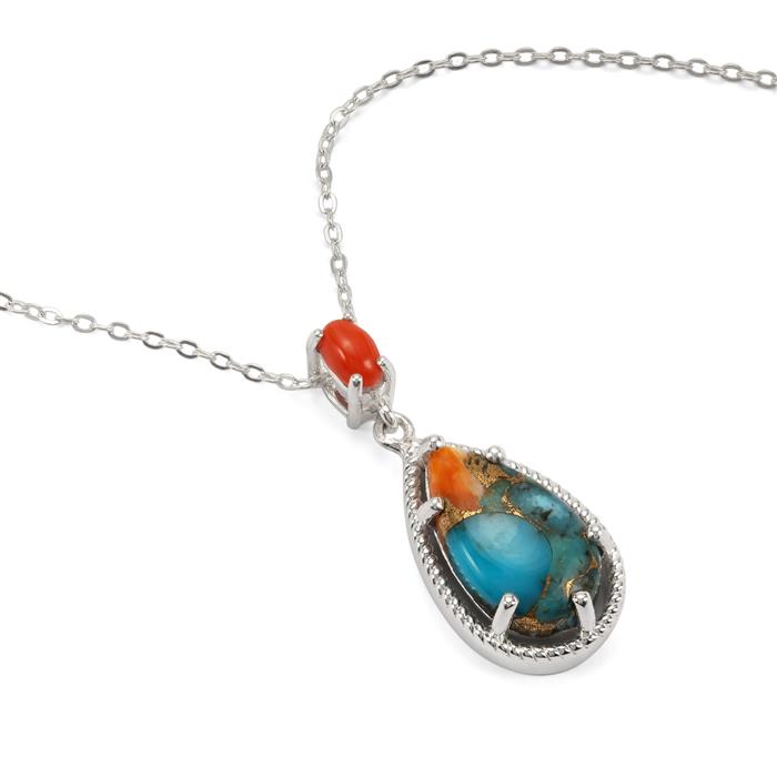 Spiny Oyster Copper Mojave Turquoise Pendant with Red Coral in - Main Image