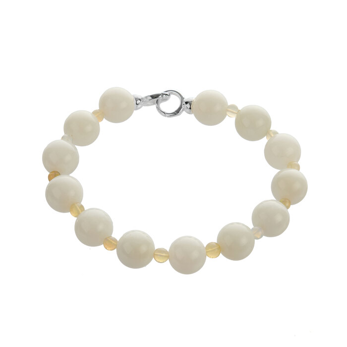 Khotan Mutton Fat Jade Bracelet with Ethiopian Opal in Sterling