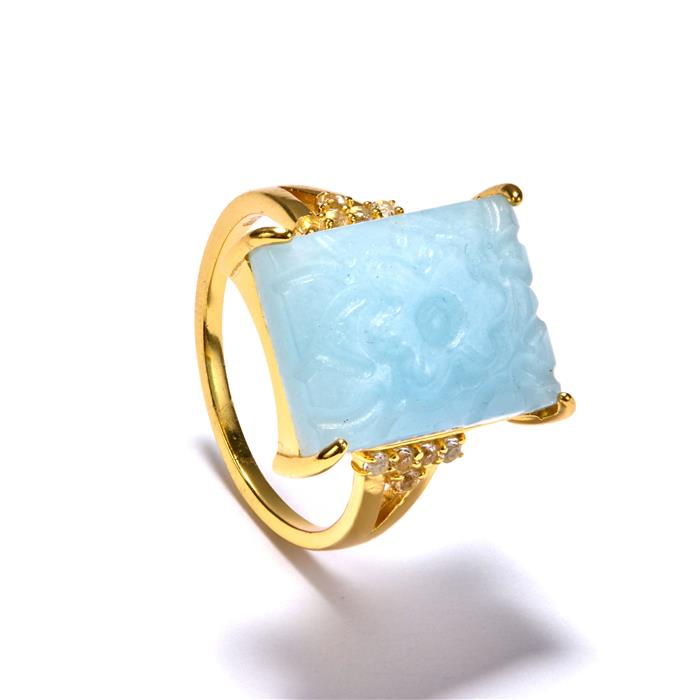 The Acqua Fiore' Carved Aquamarine White Topaz Midas Ring Gemporia