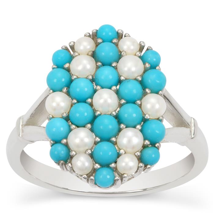Indonesian Seed Pearl Ring with Sleeping Beauty Turquoise in