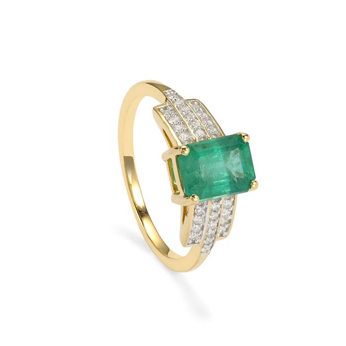 Zambian Emerald Ring with Diamond in 18K Gold Gemporia
