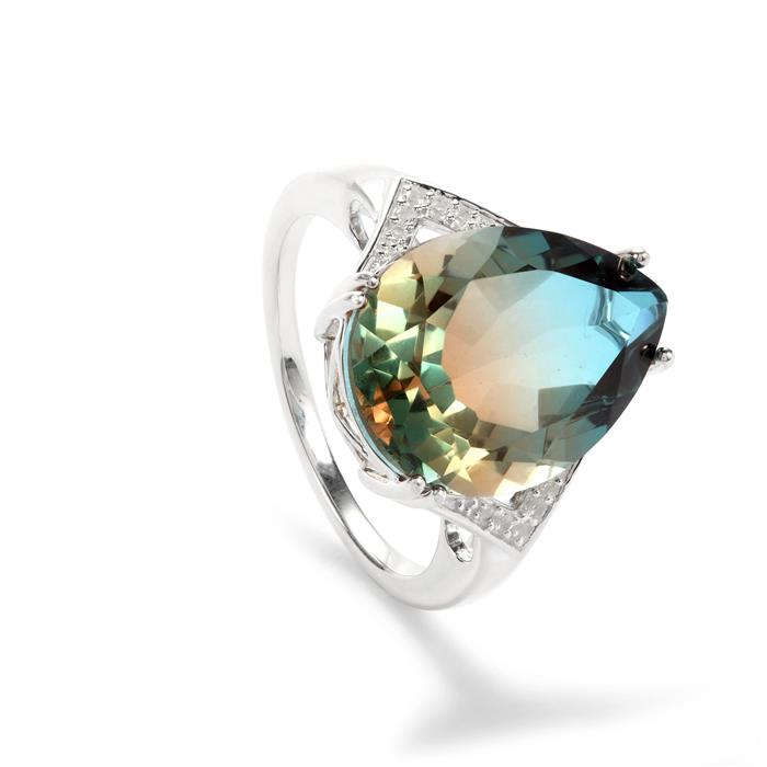 Ocean Coral Quartz Ring with White Topaz in Sterling Silver 8.50