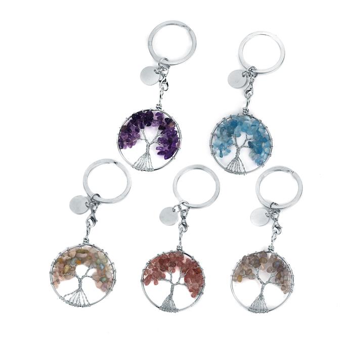 Multi Gemstone Tree of Life Key Fob Gemporia