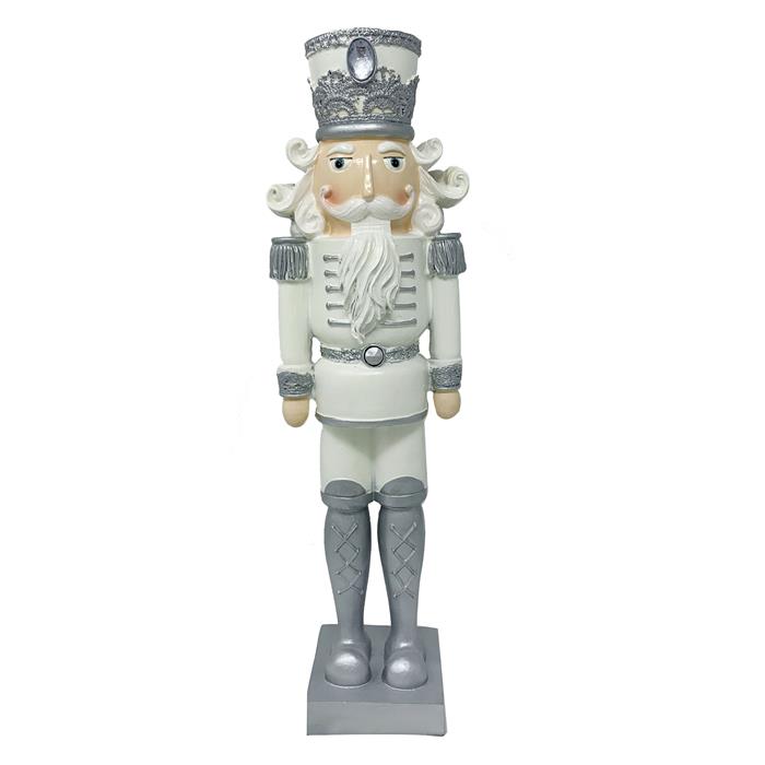 Silver White Nutcracker Figure With Silver Sparkle Hat Gemporia