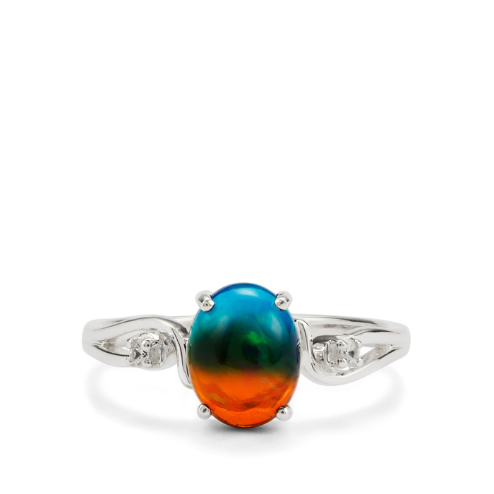 Ethiopian Peacock Bi Colour Opal Ring with White Zircon in